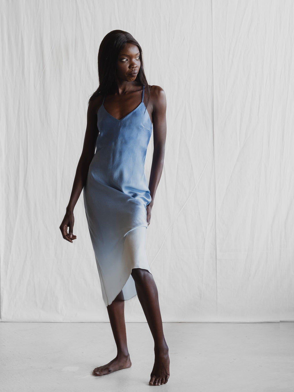 Blue silk slip shop