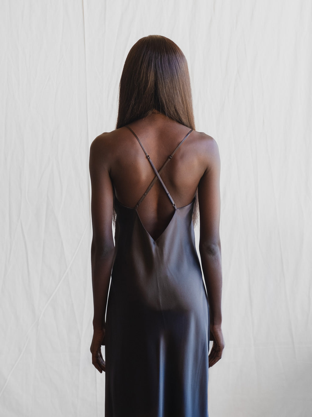 Grey silk slip shop