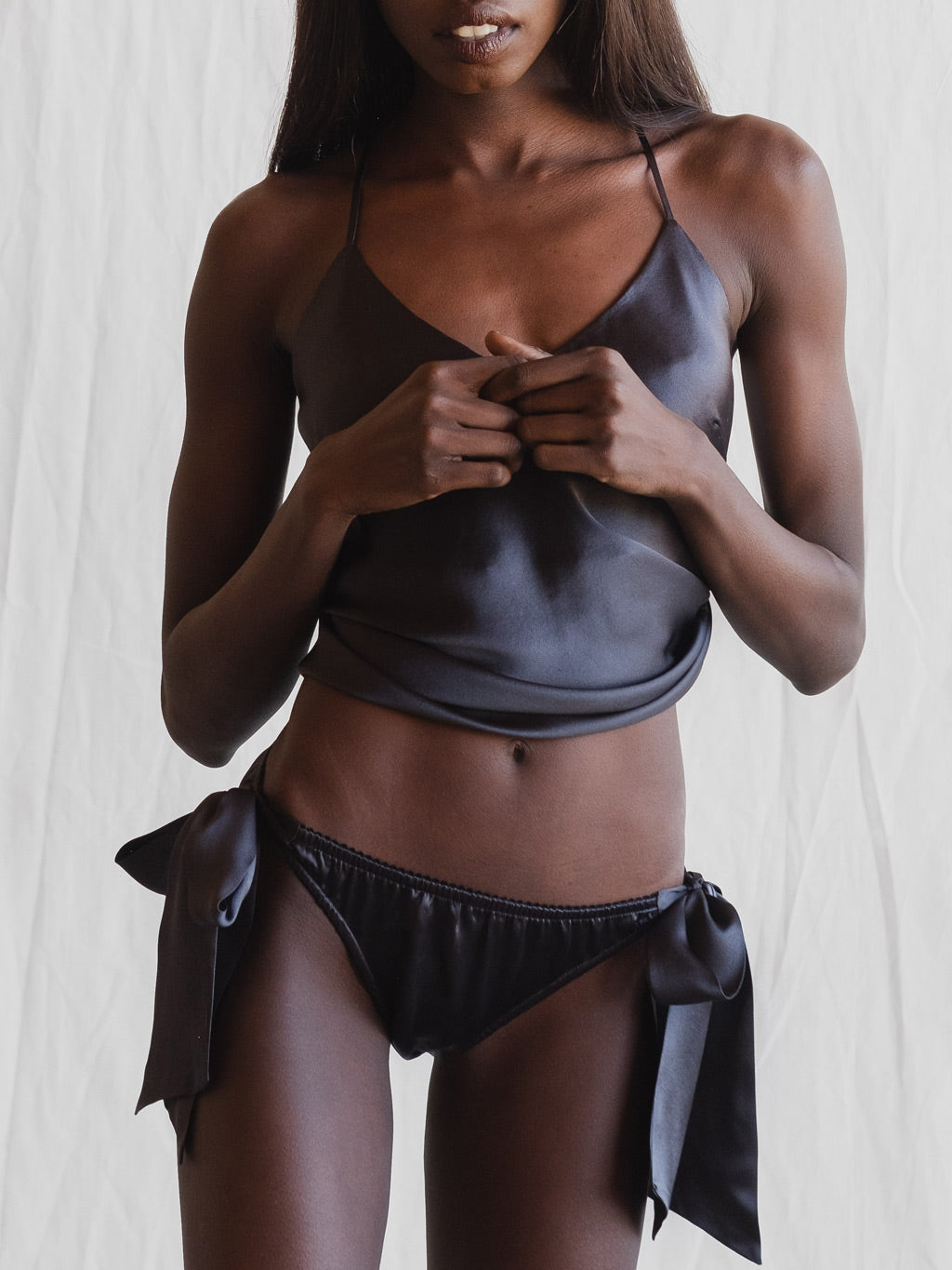 Charcoal - Silk Side Tie Knickers