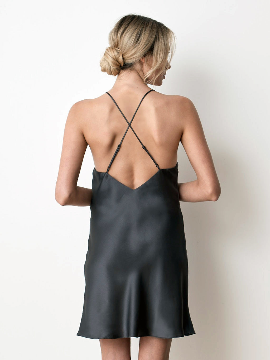 Charcoal - Short Silk Slip