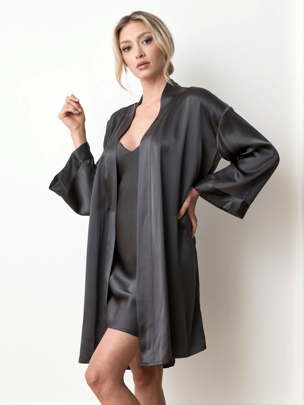 Charcoal - Silk Robe